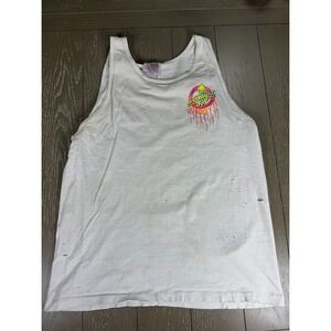 Vintage Tank Oneita Power T-Shirt Mens Size M White Straight Up Sleeveless Surfe
